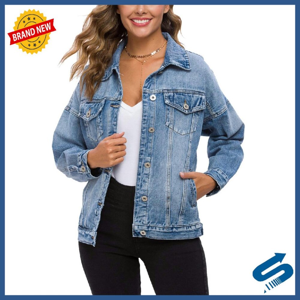 Oversized Denim Jacket Vintage Washed Boyfriend Fit Long Sleeve